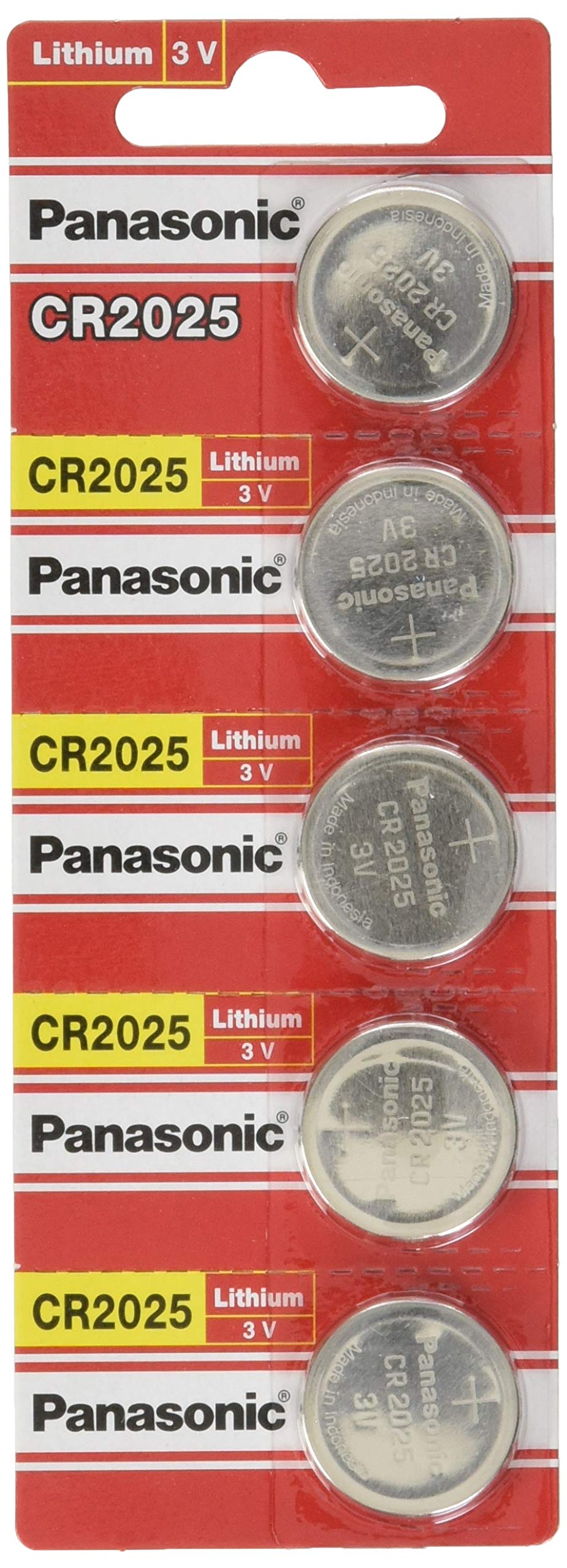Panasonic CR2025-5 CR2025 3V Lithium Coin Battery (Pack of 5)