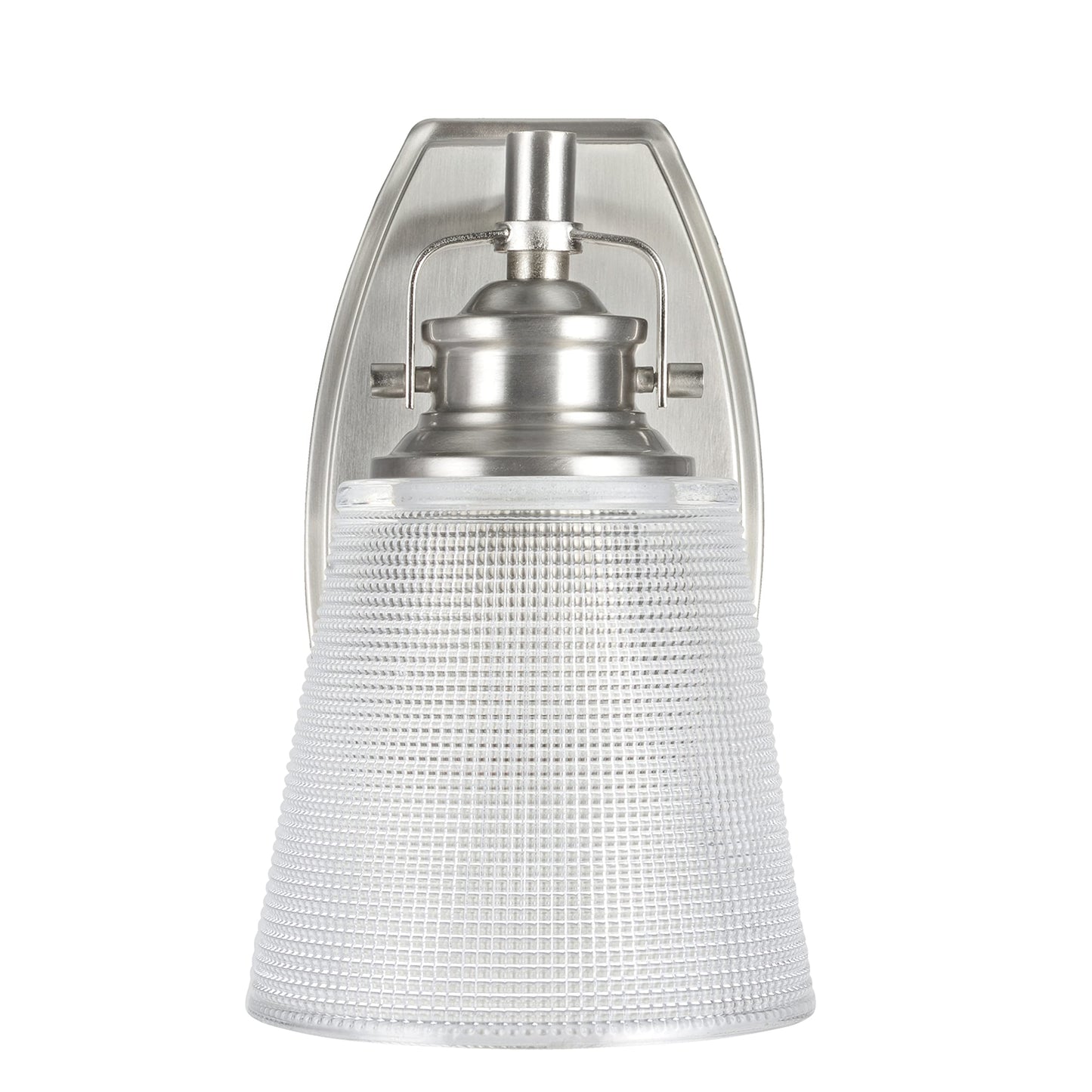 Aspen Creative 62085, One-Light Metal Bathroom Vanity Wall Light Fixture, 5" Wide, Transitional Design in Brushed Nickel with Clear Glass Shade