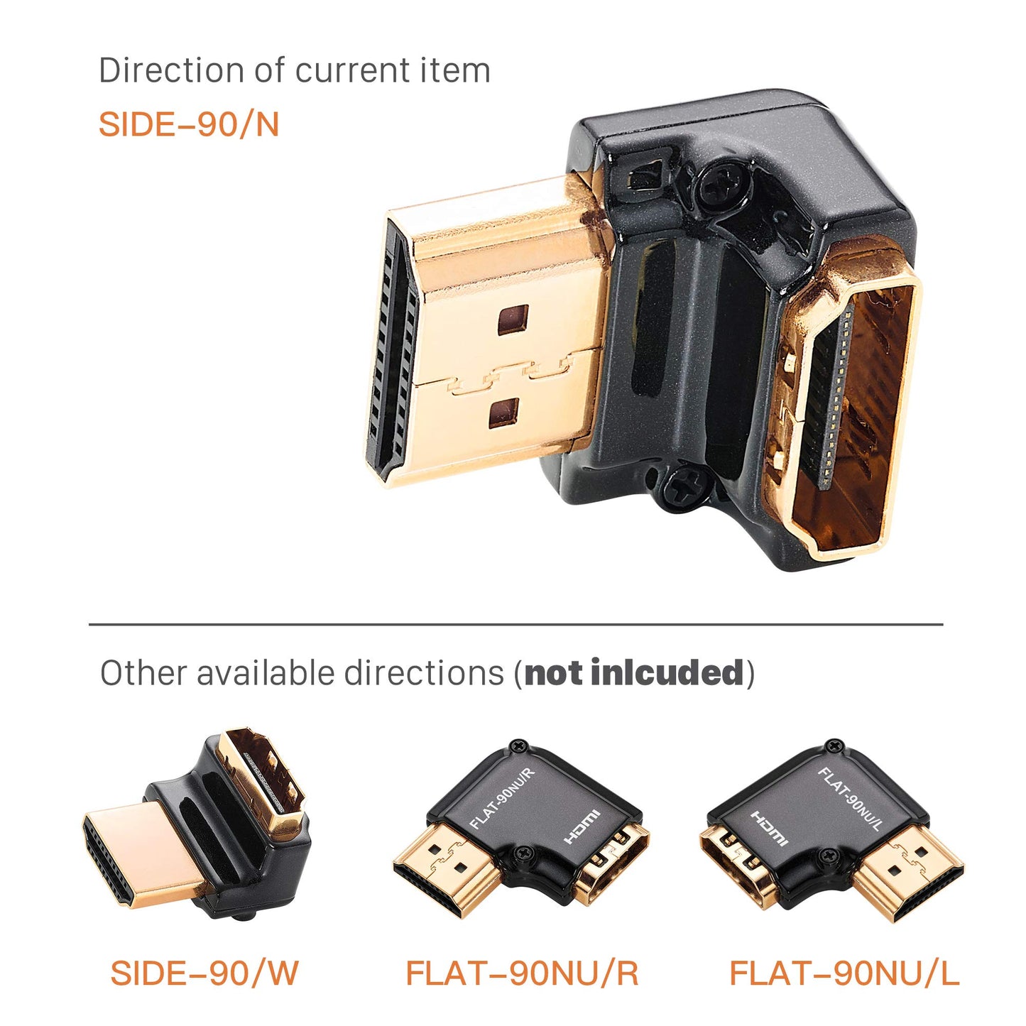 Zeskit HDMI Adapter Male to Female Right Angle, Zinc Alloy Full Shielding 24K Gold Plated Connectors (SIDE-90/N)