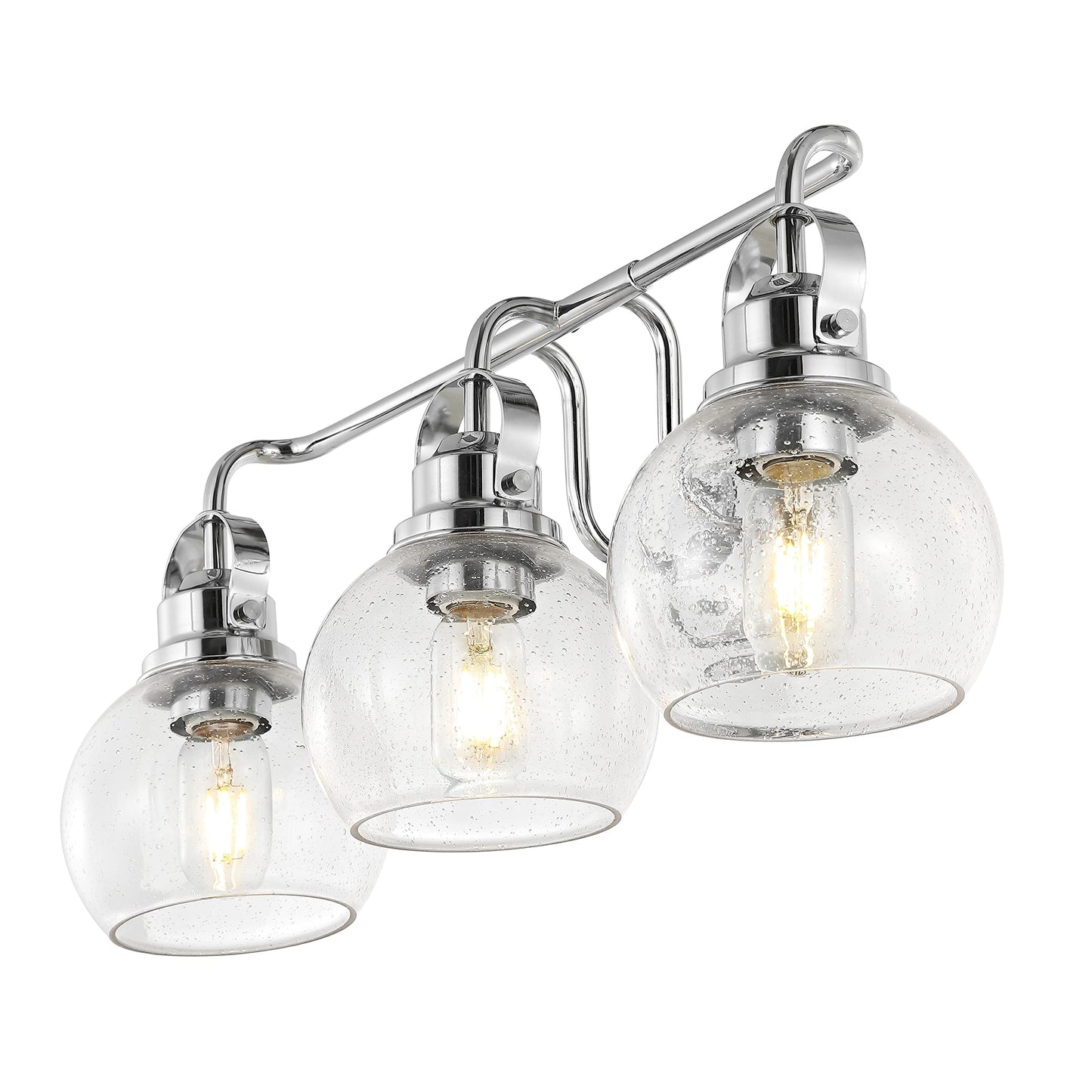 JONATHAN Y 24" Chrome Shirley 3-Light Bathroom Vanity Light, Metal Wall Sconce, Clear Seeded Glass Shade, Modern Transitional Farmhouse Fixture, LED