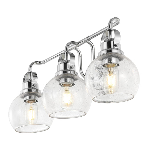 JONATHAN Y 24" Chrome Shirley 3-Light Bathroom Vanity Light, Metal Wall Sconce, Clear Seeded Glass Shade, Modern Transitional Farmhouse Fixture, LED