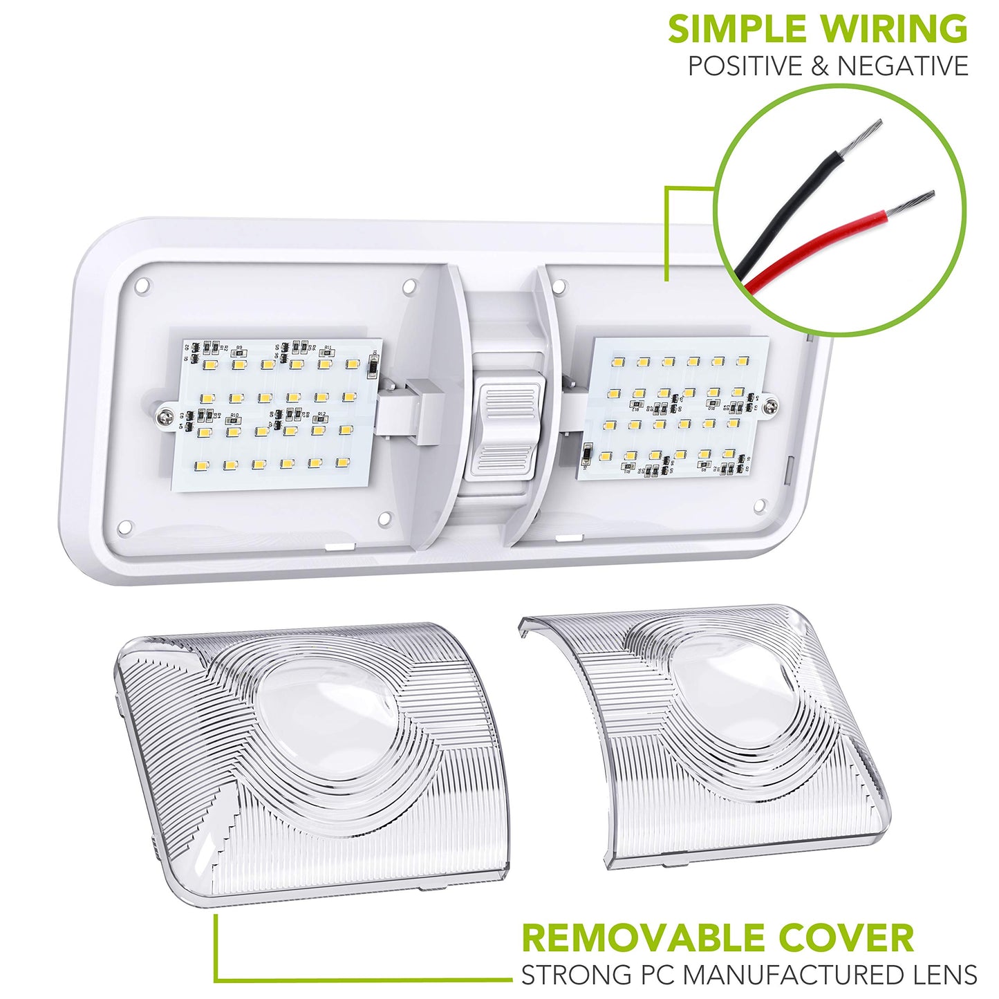 Leisure LED 2 Pack RV LED Ceiling Double Dome Light Fixture with ON/Off Switch Interior Lighting for Car/RV/Trailer/Camper/Boat DC 11-18V Natural