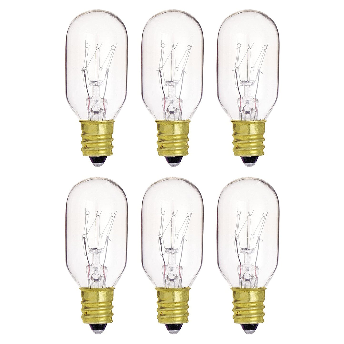 KOR (Pack of 6) 15T7/C - 15W Clear Incandescent Salt Lamp & Appliance Bulb - T7 Light Bulb - with Candelabra E12 Base - 15T7