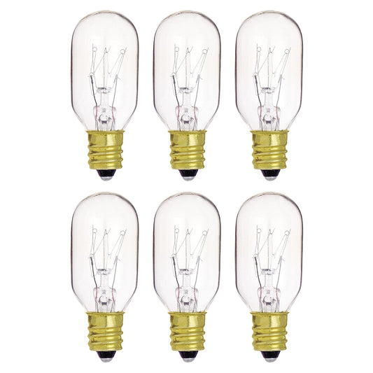 KOR (Pack of 6) 15T7/C - 15W Clear Incandescent Salt Lamp & Appliance Bulb - T7 Light Bulb - with Candelabra E12 Base - 15T7