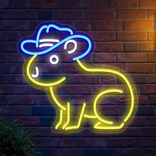 Capybara Neon Sign, Cute Cowboy Hat Capybara Led Light Animals Wall Decor Artled Bar Night Lights Backdrop Lights Led Business Signs Creative Neon Usb
