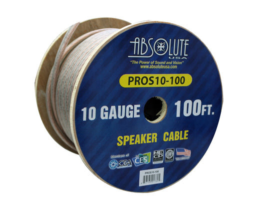 Absolute USA PROS10100 10 Gauge Speaker Wire 100' 10 Gauge PRO PA DJ Car Home Marine Audio Speaker Wire Cable Spool