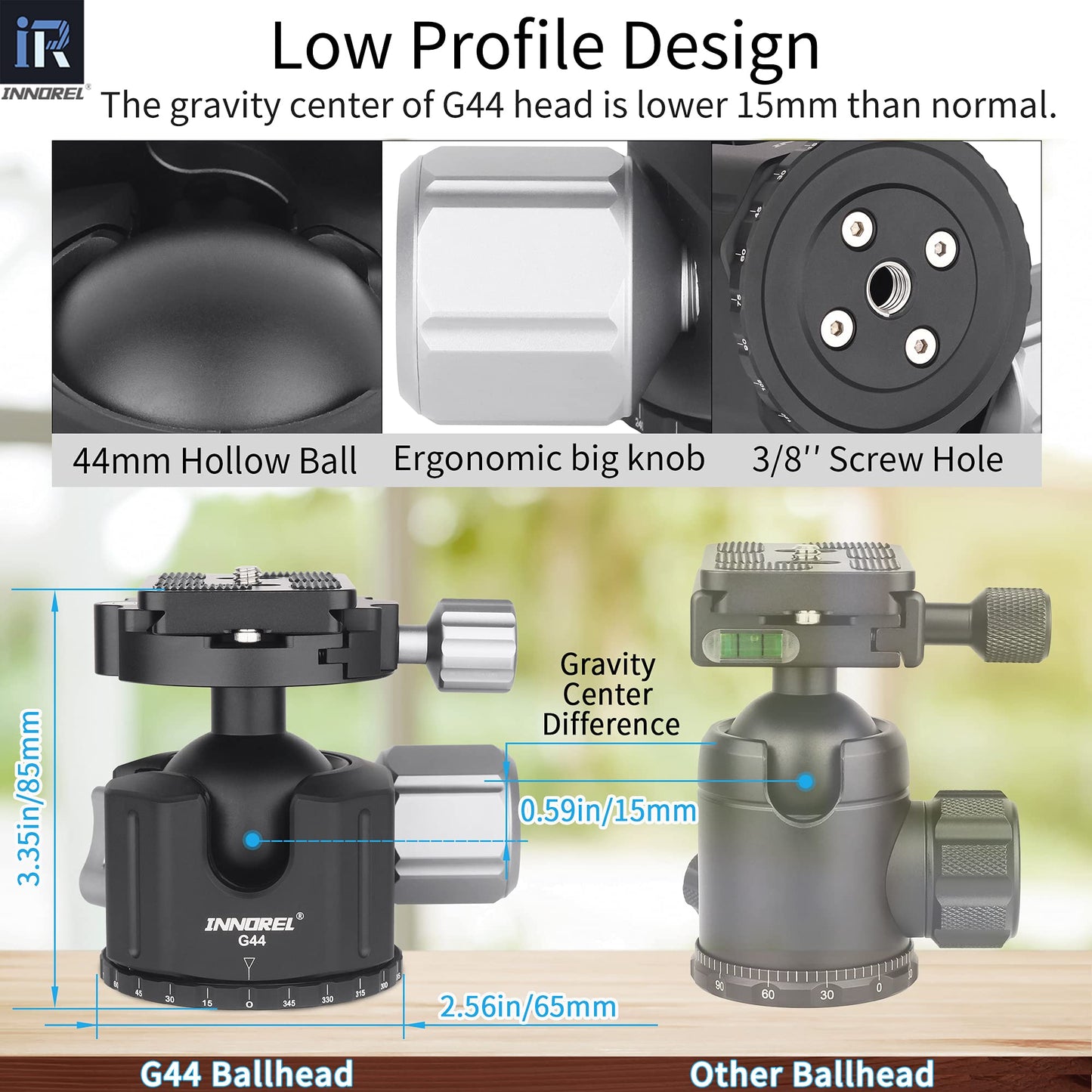 Low Profile Tripod Ball Head-INNOREL Panoramic CNC Metal Camera Tripod Ballhead with 1/4" Arca Swiss Quick Release Plate Aluminum Alloy head