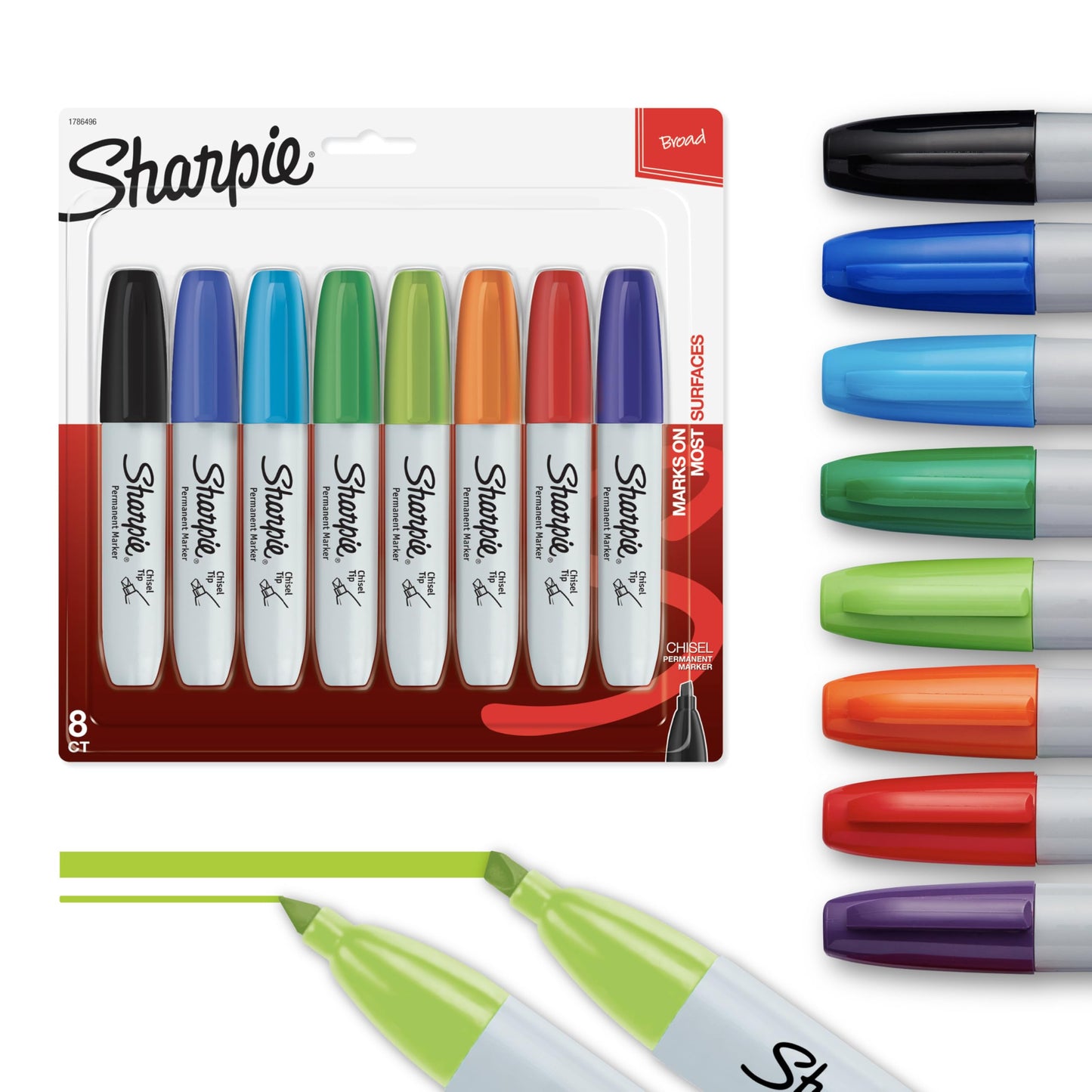 Sharpie Permanent Chisel Tip Marker Set, Poster Markers for Wood, Plastic, and More, 8 Count