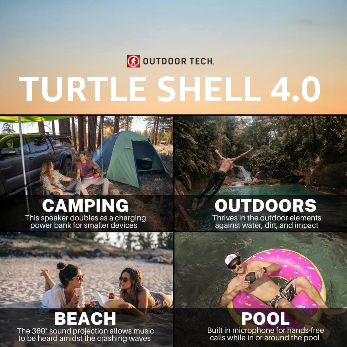 Outdoor Tech Turtle Shell 4.0 Portable Rugged Wireless Bluetooth Speaker with 360 Degree Sound Hi-Fi Audio IPX7-Rated Waterproof Dustproof