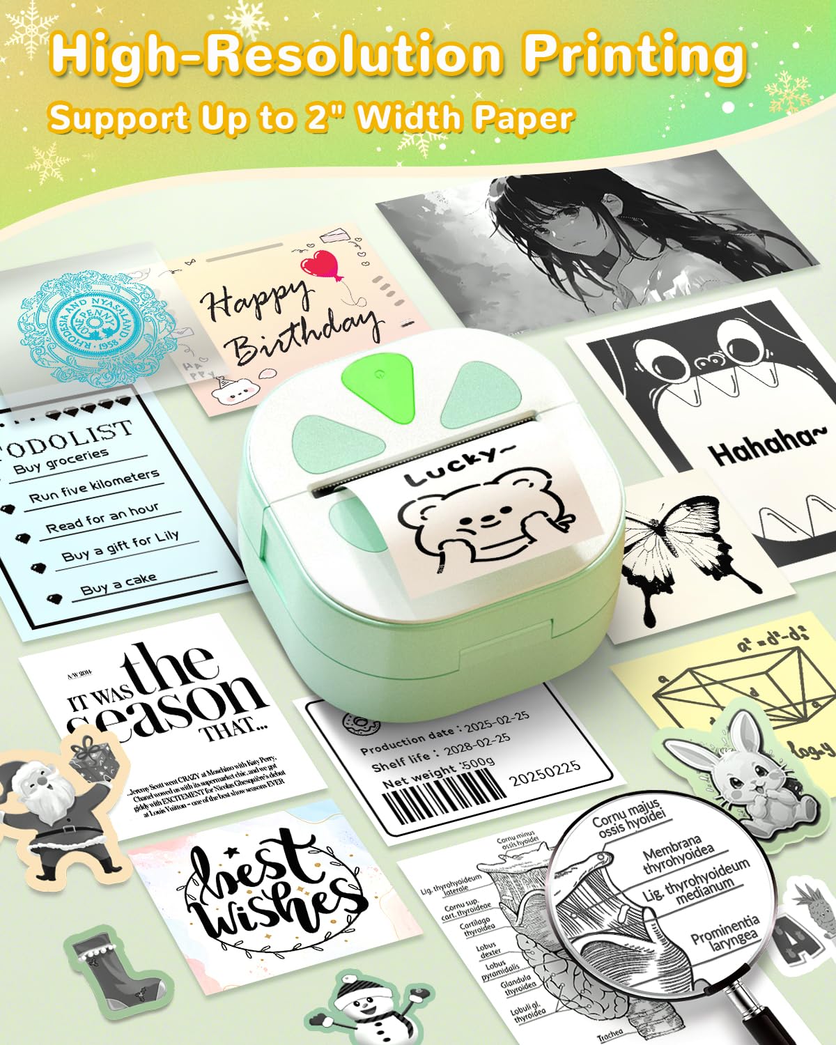 Sticker Printer, Print Pods Mini Printer, Bluetooth Thermal Sticker Maker Machine with 3 Rolls Paper, Print Pod Mini Printers for iphone, Impresora