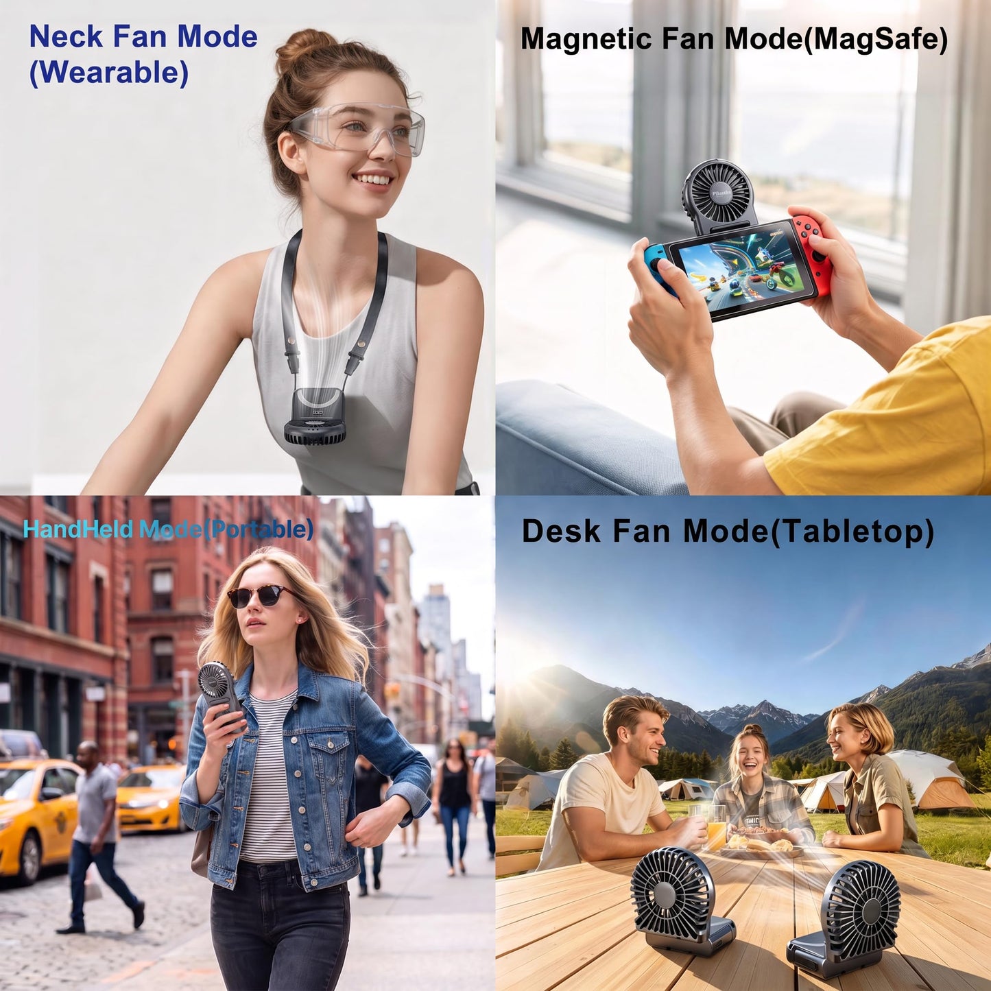 FoldMag Portable Rechargeable Mini Fan, HandHeld Personal Travel Fan, 5-Speed Magnetic Foldable 180° Neck Fan, Desk & Tabletop Fan, Digital Display