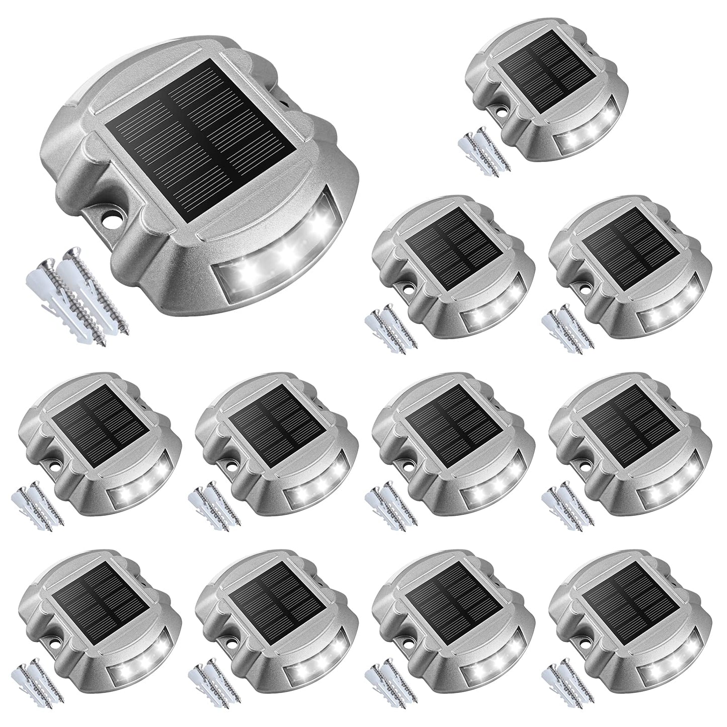 VOLISUN Solar Deck Lights Driveway Dock Lights, 12-Pack Led IP68 Waterproof Outdoor Warning Step Lights for Driveway Sidewalk Garden Pathway