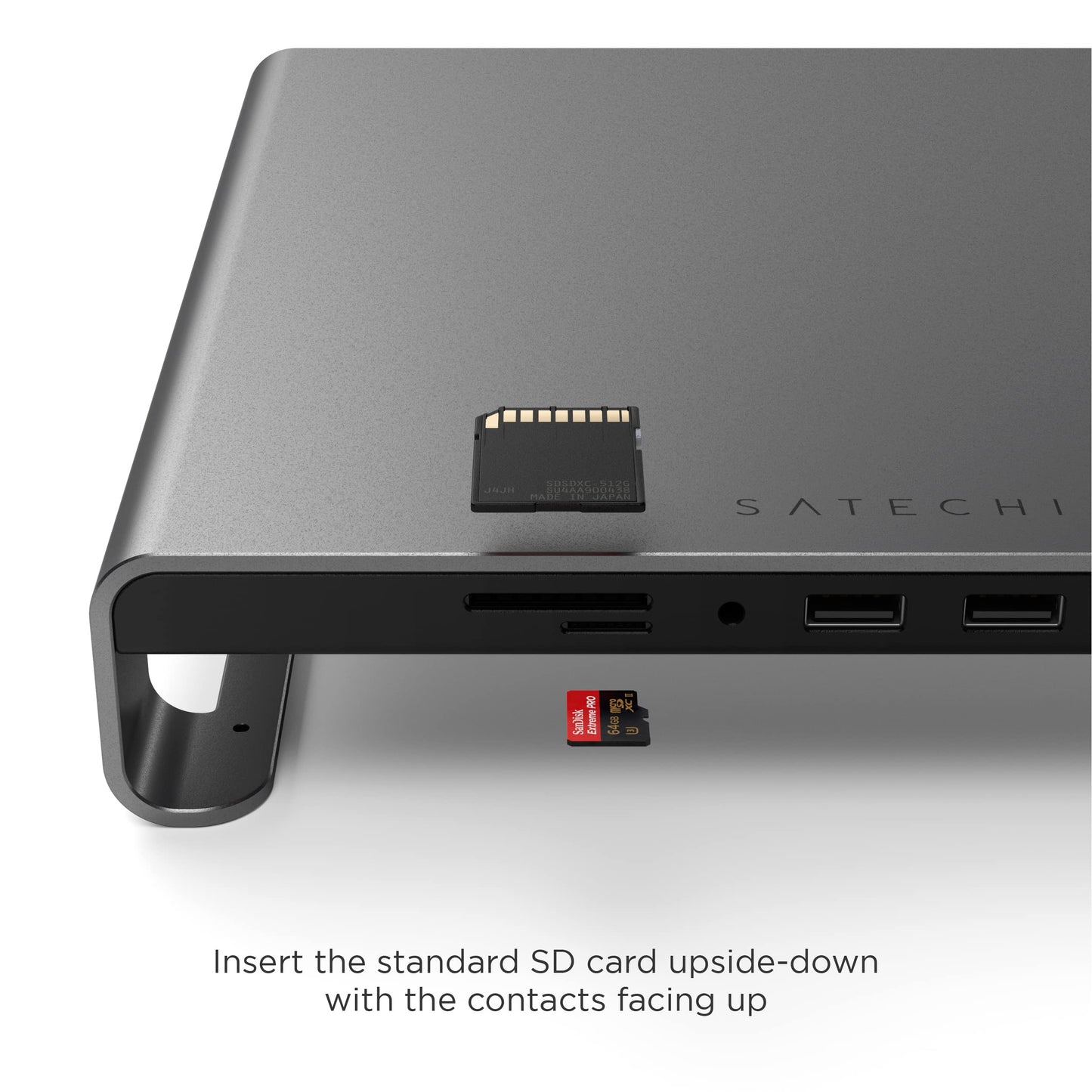 SATECHI Type-C Aluminum Monitor Stand Hub with USB-C Data, USB 3.0, Micro/SD Card Slots & 3.5mm Headphone Jack - for Apple Studio Display, iMac, iMac