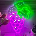 Grapes Neon Sign for Wall Decor, Dimmable Purple Grape Fruit Neon Lights, Vibrant Fruit Themed Neon LED Signs for Kids Room, Bedroom, Restaurant, Bar