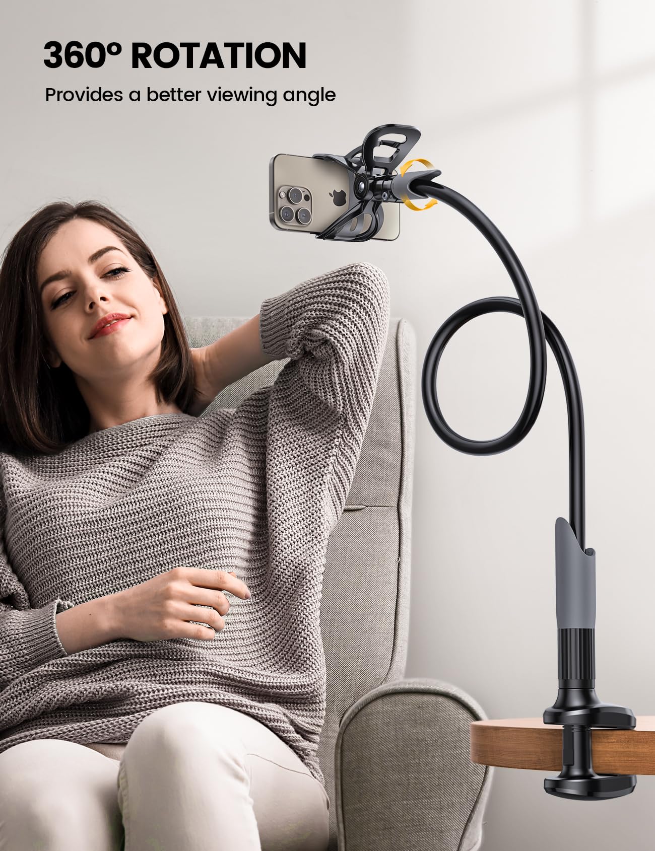 Lamicall Gooseneck Phone Holder for Bed - Cell Phone Mount Clamp Clip, Flexible Long Arm, Overhead Mount for Desk Headboard Bedside, Gifts for iPhone