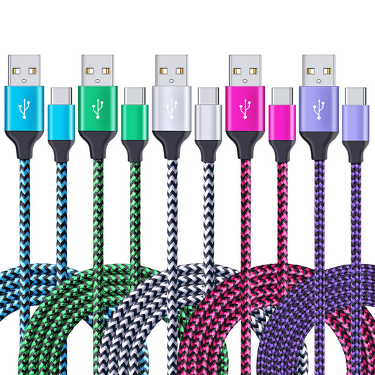 Fast Charger Cable,CIQILY 5Pack 6FT Long Braided Quick Charging Cord,USB Type C Charger Cable for Samsung Galaxy S25 Ultra S24 S23 S22 S21 S20 Plus