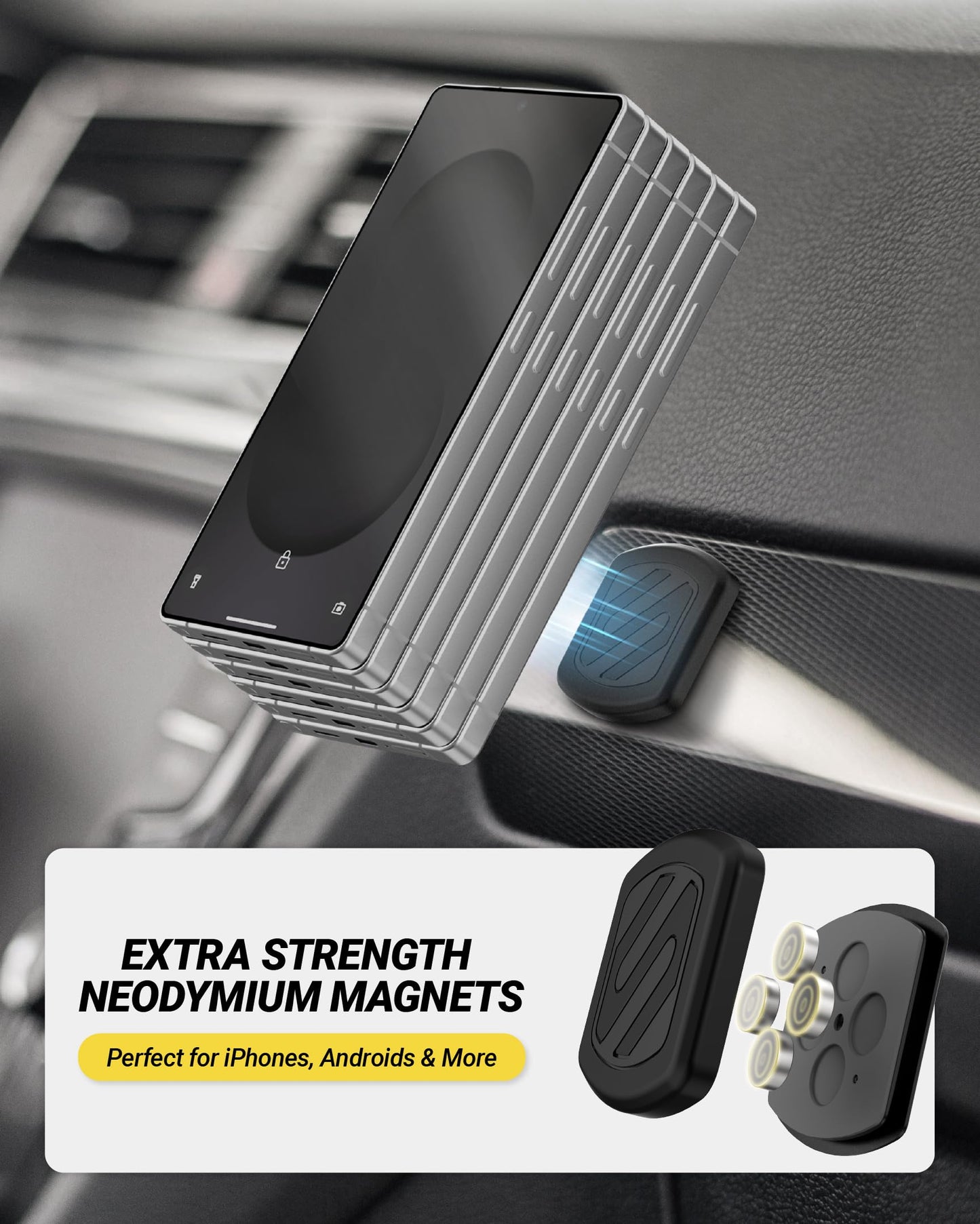 Scosche MagicMount Flush Extra Strength Magnetic Car Mount for Dashboard and Flat Surfaces, Low Profile Car Cell Phone Holder with Thick Metal Plate