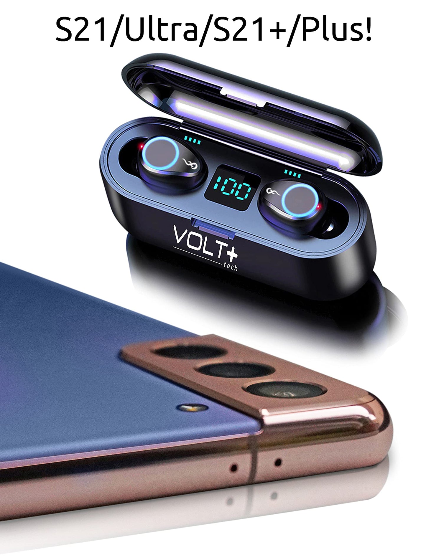 Wireless V5.3 Bluetooth Earbuds Compatible with Samsung Galaxy A53 5G and 2,000Mah PowerBank LED Display, Mic 8D Bass IPX7 Waterproof/Sweatproof