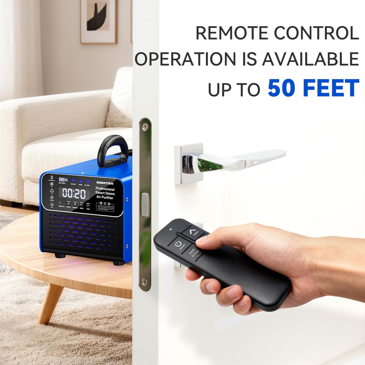 BSMTEK Cordless Ozone Generator with 2X 5000mAh Battery & Quick Charger, 24V Professional Grade Ozone Machine, Deodorizer, With Remote Control