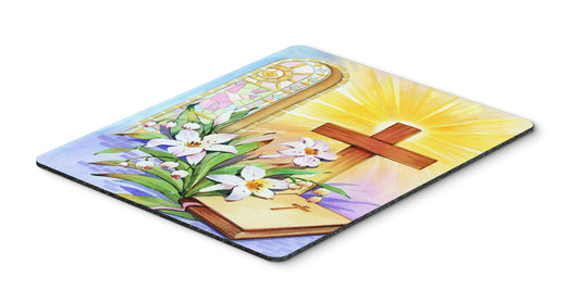Caroline's Treasures APH5433MP Easter Cross and Bible in Stain Glass Window Mouse Pad, Hot Pad or Trivet for Home Office Gaming Working Computers