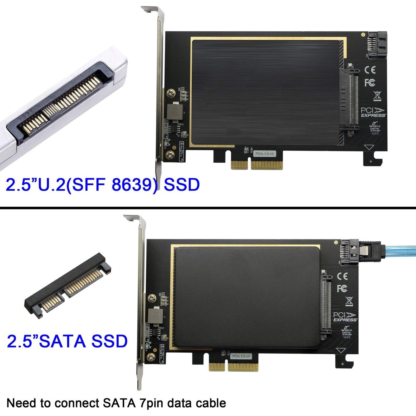 U.2 to PCIE Expansion Card?SFF 8639 to PCIE 3.0 x4 Riser Card,PCI-E 3.0 X4 SATA Adapter,for 2.5" U.2 NVME SSD and 2.5" SATA SSD.