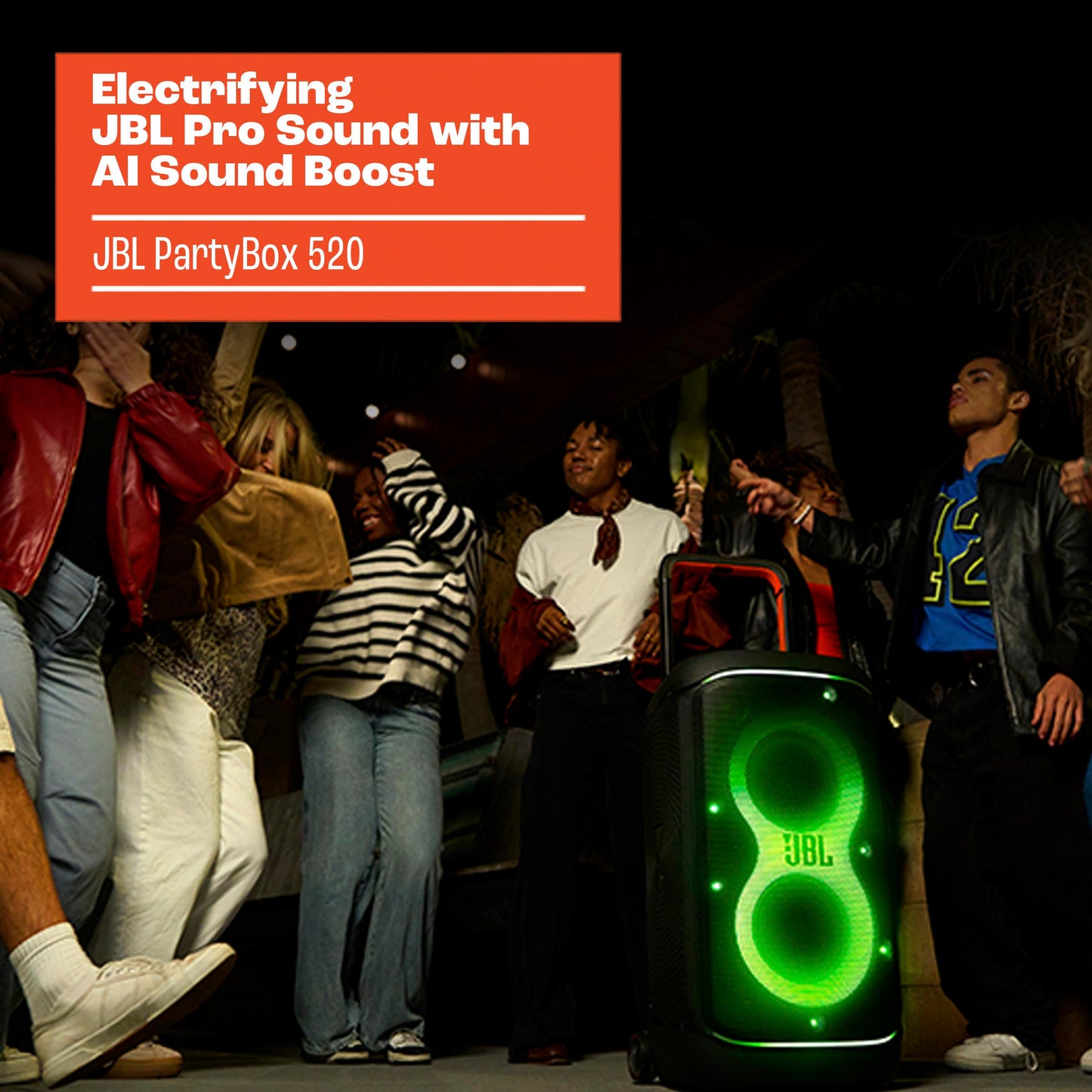 JBL PartyBox 520 - Portable Battery-Powered Party Speaker with AI Sound Boost, Up to 15 Hours of Play time, IPX4 Splash Proof, Multi-Speaker