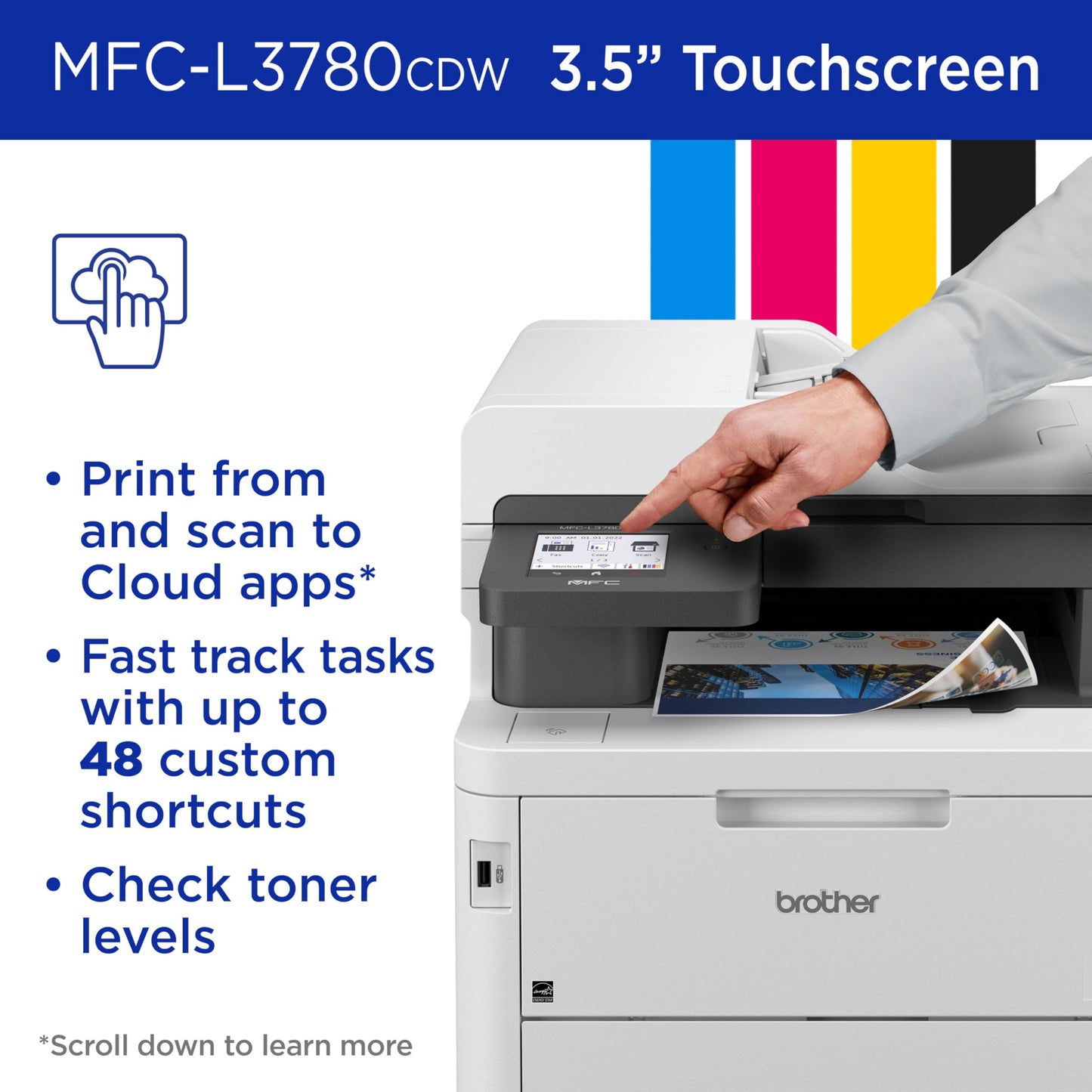 Brother MFCL3780CDW Wireless Digital Color All-in-One Laser Printer, Single Pass Duplex Copy & Scan | Includes 2 Month Refresh Subscription Trial ¹