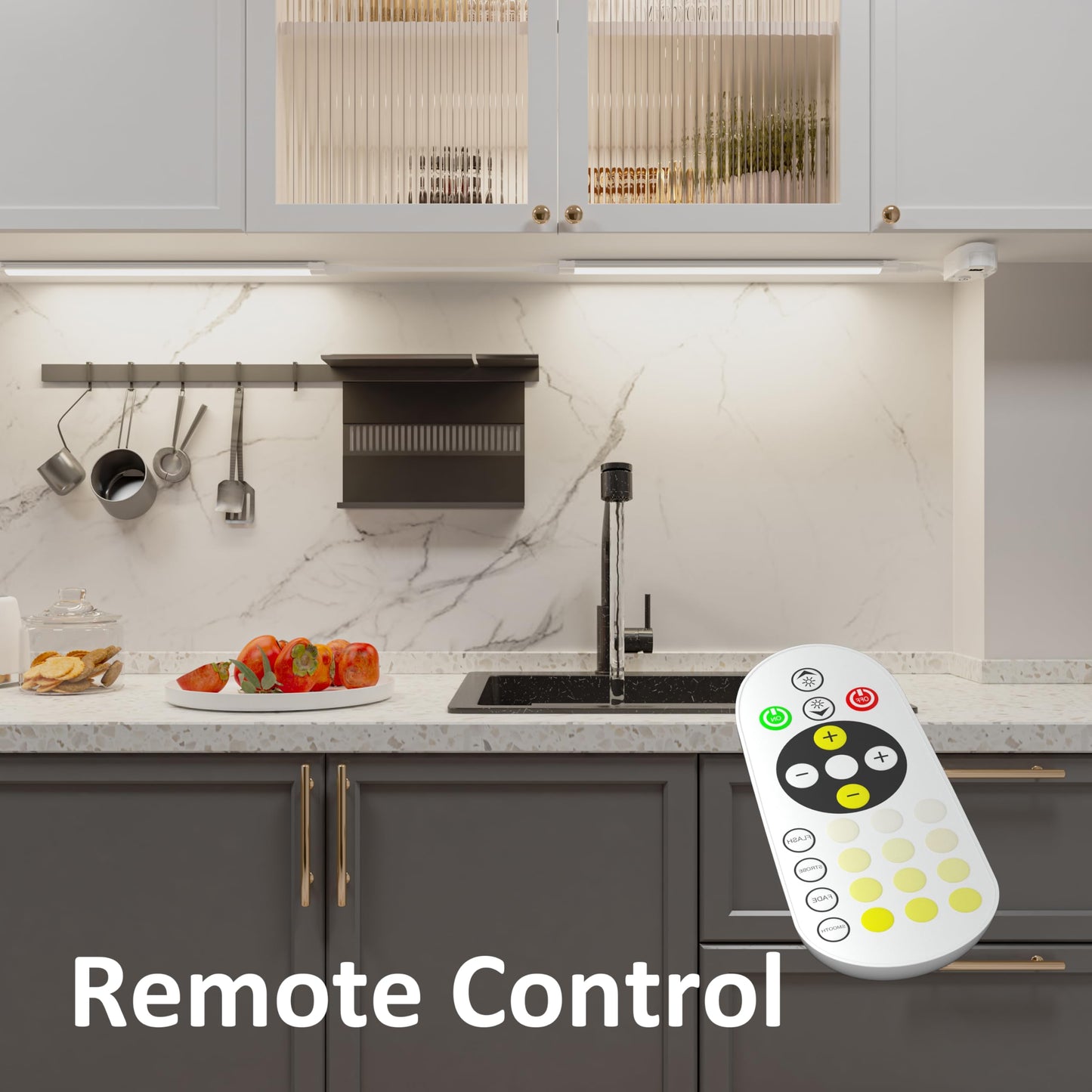 Smart Under Cabinet Lighting with Motion Sensor, Alexa Google Compatible Under Cabinet Lights, Wireless Remote Plug in Control Under Counter Light