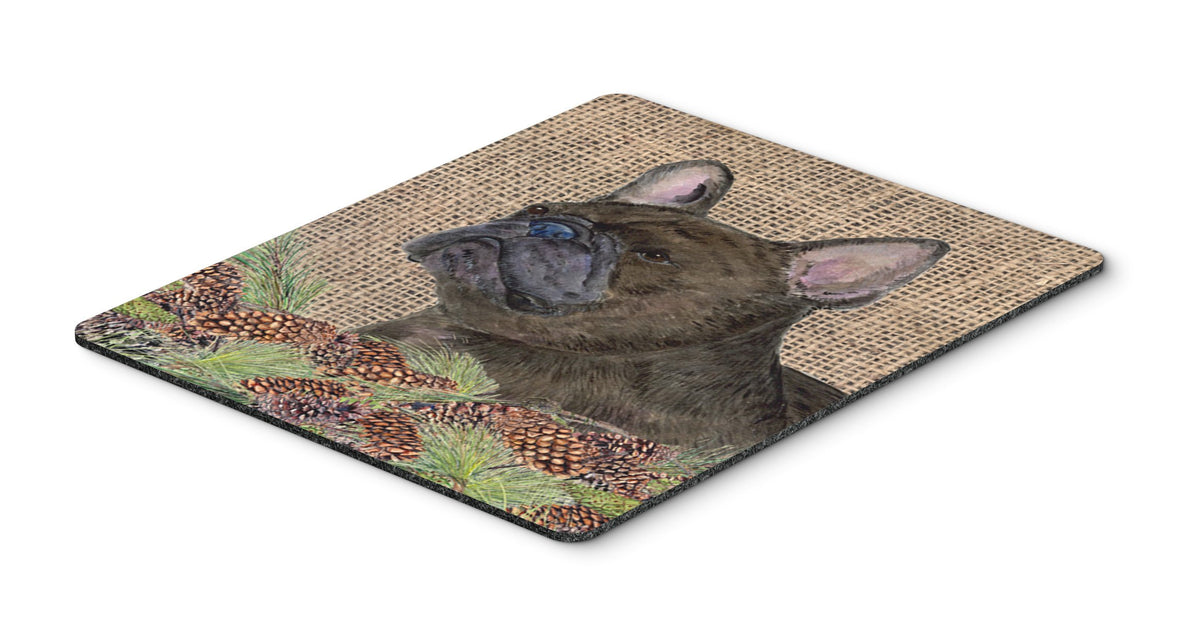 Caroline's Treasures SS4063MP French Bulldog on Faux Burlap with Pine Cones Mouse Pad, Hot Pad or Trivet for Home Office Gaming Working Computers
