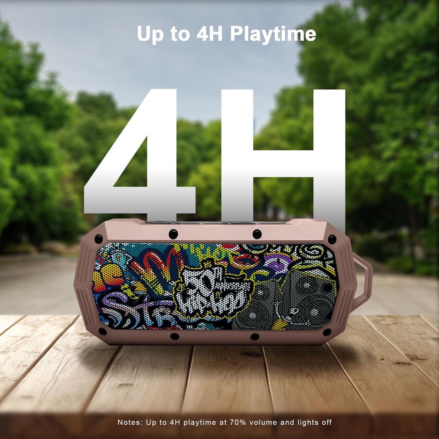 50th Anniversary of Hip Hop Portable Bluetooth Wireless Shower Speaker 10W Peak Power Boombox w HD Sound; IPX5 Waterproof; 4H Playtime; 800mAh