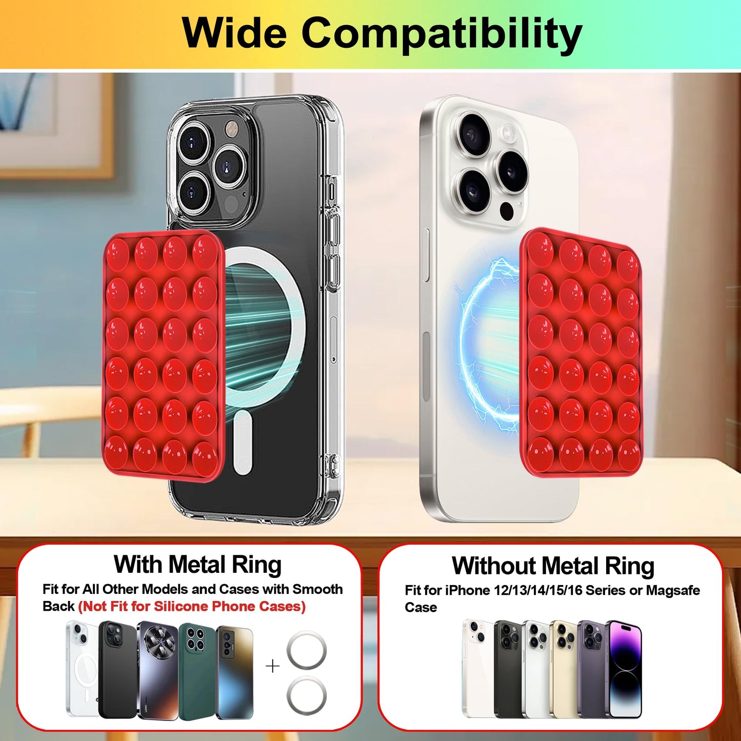 Magnetic Suction Phone Grip, Silicone Suction Phone Mount, Sticky Phone Grip Compatible with MagSafe Case, Hand-Free Grip Holder for iPhone & Android