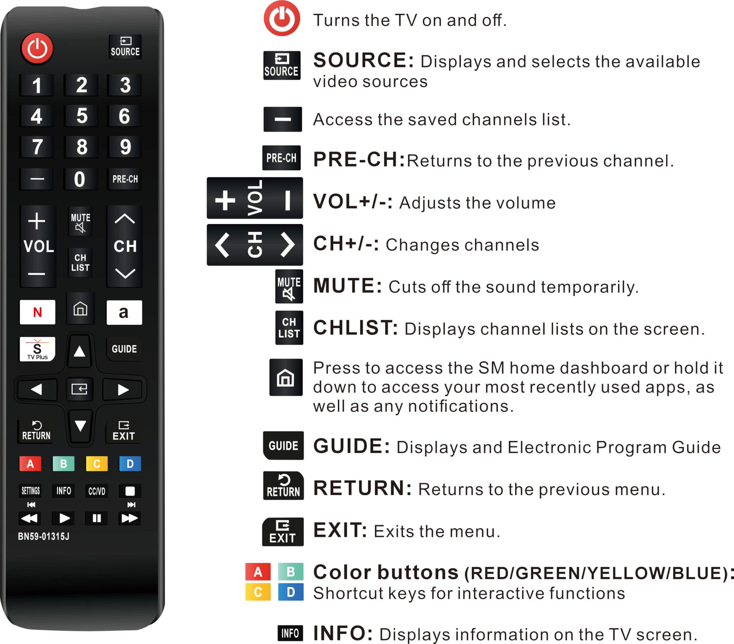 Universal Remote for Samsung Smart TV BN59-01315J Remote Compatible with All Samsung Smart Frame LCD LED HDTV 3D TU7000 Smart TVs BN59-01315J