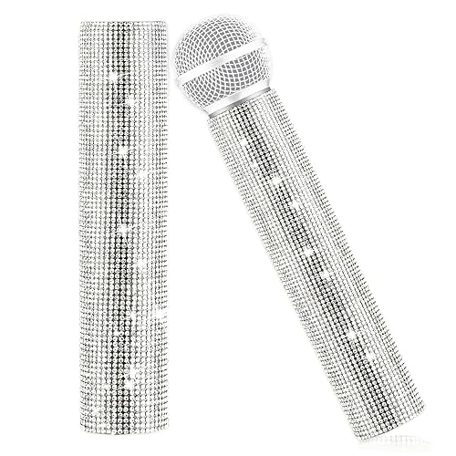 Silver Microphone Decorative Sleeve (Mic Not Included), Glitter Wireless Microphone Cover, Sparkling Bling Rhinestones Mic Handle Sleeve Protector for