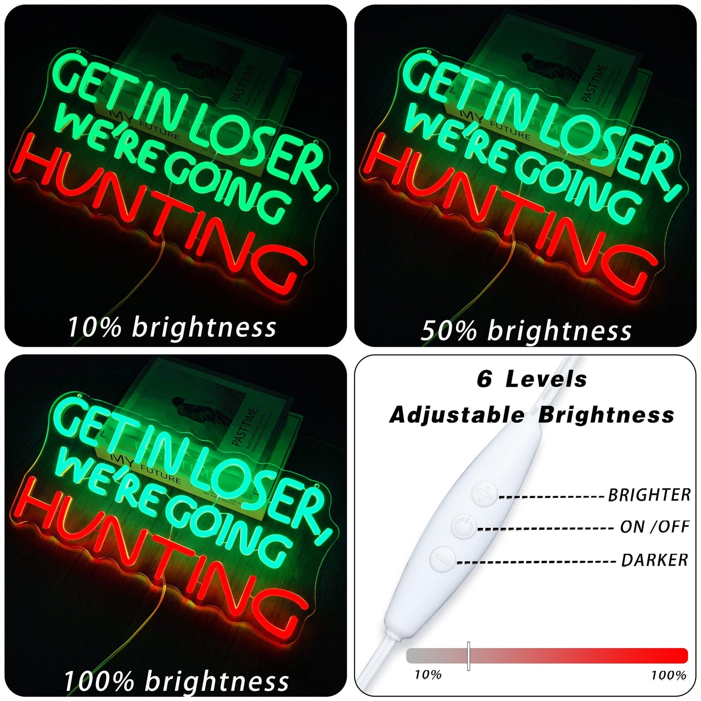 Funny Hunting Neon Sign - LED Light for Man Cave Garage, Country Outdoor Decor, Deer Hunter Wall Art Gift for Guys, Dimmable USB Powered(16.9 *