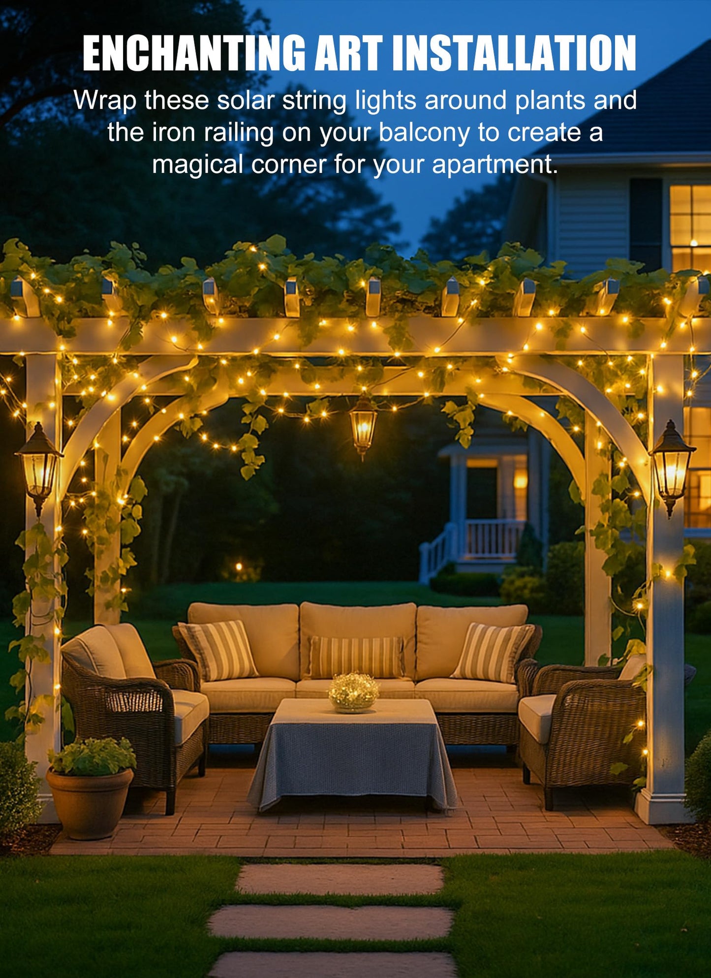 Brightown Solar String Lights, 2 Packs Total 66Ft 200 LED Solar Fairy Lights with 8 Modes, Waterproof Solar Lights for Outside Patio Yard Tree Wedding