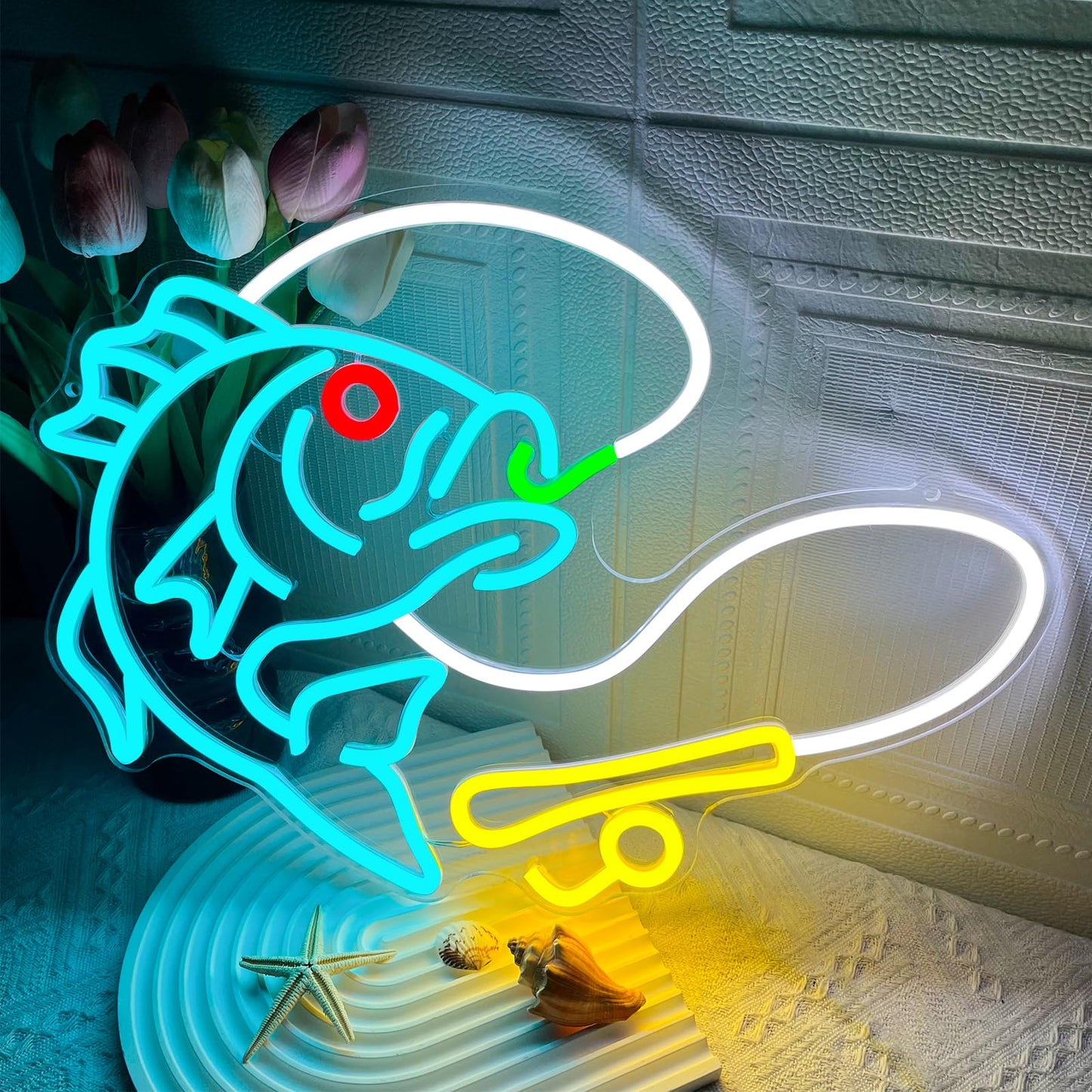 Fishing Neon Sign for Wall Decor, Dimmable Fishing Hook Lights Neon, Fishing Themed LED Neon Light Sign for Fishing Lovers Fishing Gear Store Man Cave