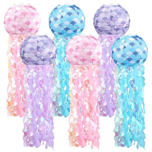 Celehappy 6pcs Jellyfish Paper Lanterns Blue Pink Purple Under The Sea Party Decorations for Mermaid Ocean Themed Birthday Party Decorations Baby