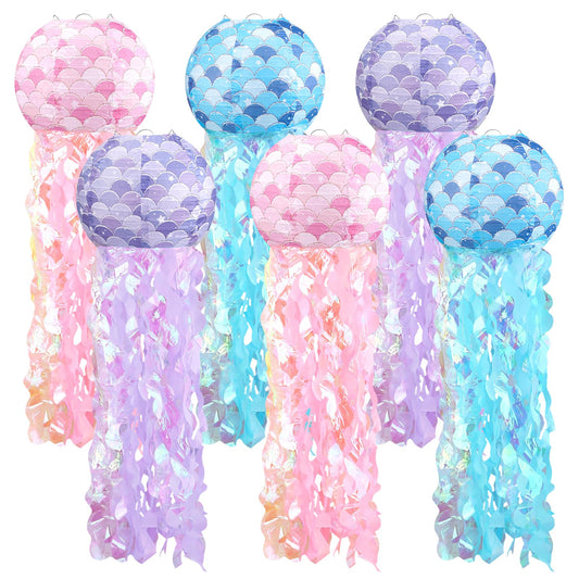 Celehappy 6pcs Jellyfish Paper Lanterns Blue Pink Purple Under The Sea Party Decorations for Mermaid Ocean Themed Birthday Party Decorations Baby