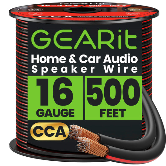 GEARit 16 Gauge Speaker Wire 500 ft,16 Gauge Wire with Foot Markers & Polarity Markings,Flexible Speaker Cable for Car Audio & Home Theater