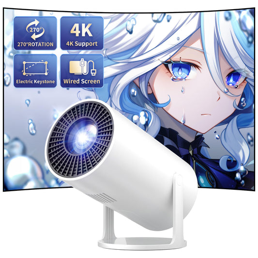 Mini Projector Portable Proyector 4K Support, Full HD 1080P Small Projector with 270° Rotatable Stand, Movie Projector Compatible with TV
