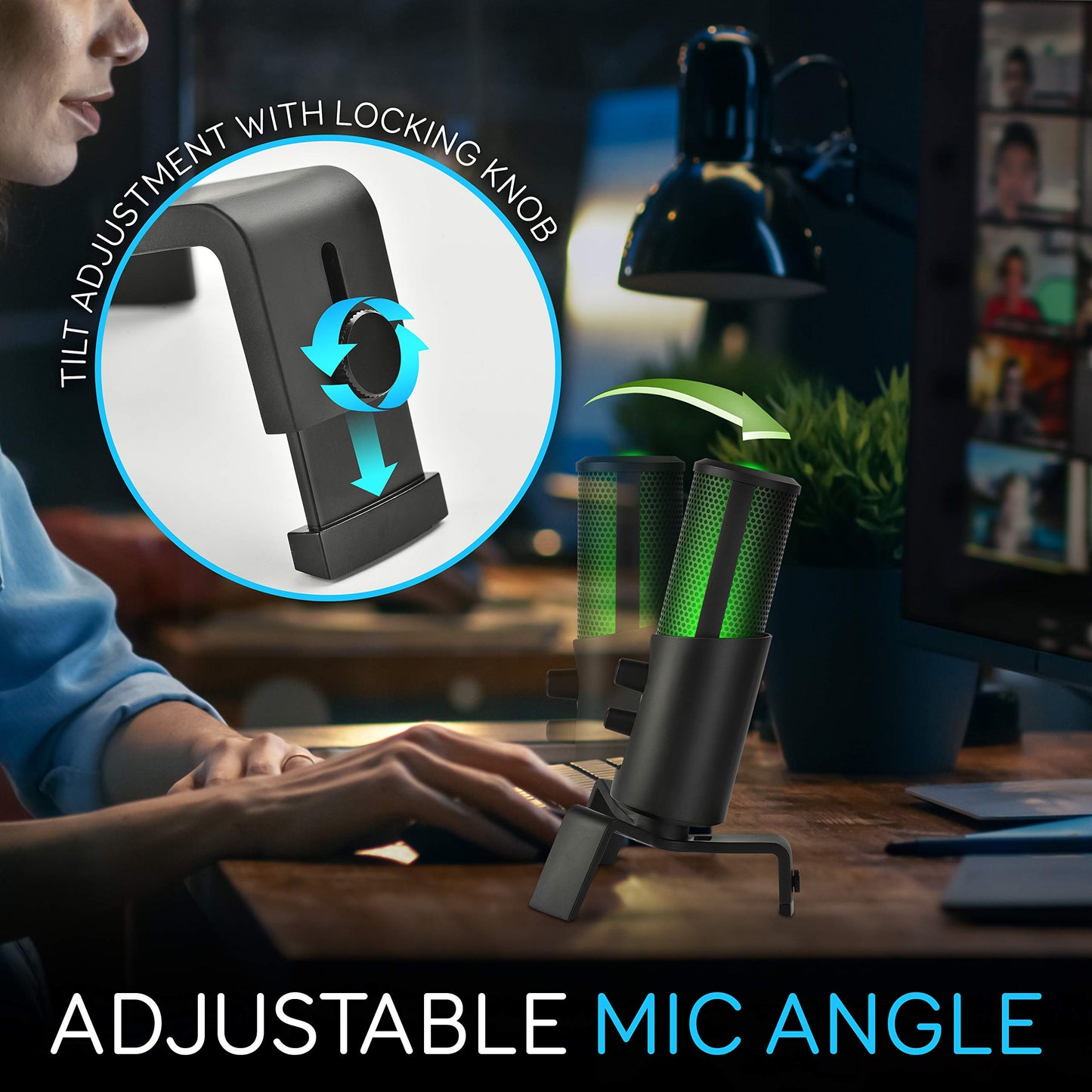 USB Microphone Selectable Pickup Pattern-4 in 1 Polar Pattern Selector Audio Cardioid Condenser Mic w/LED Effect Lights, Podcast Recording Kit for