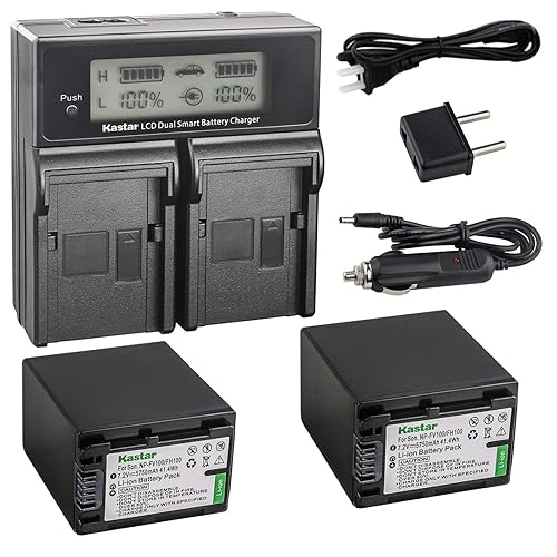 Kastar Charger + 2 Battery Replacement for Sony NP-FH100 DCR-DVD92 DVD405 DVD408 DVD610 DVD620E DVD650E HC48 HC96 SR45 SR47 SR65 SR67 SR85 SX40