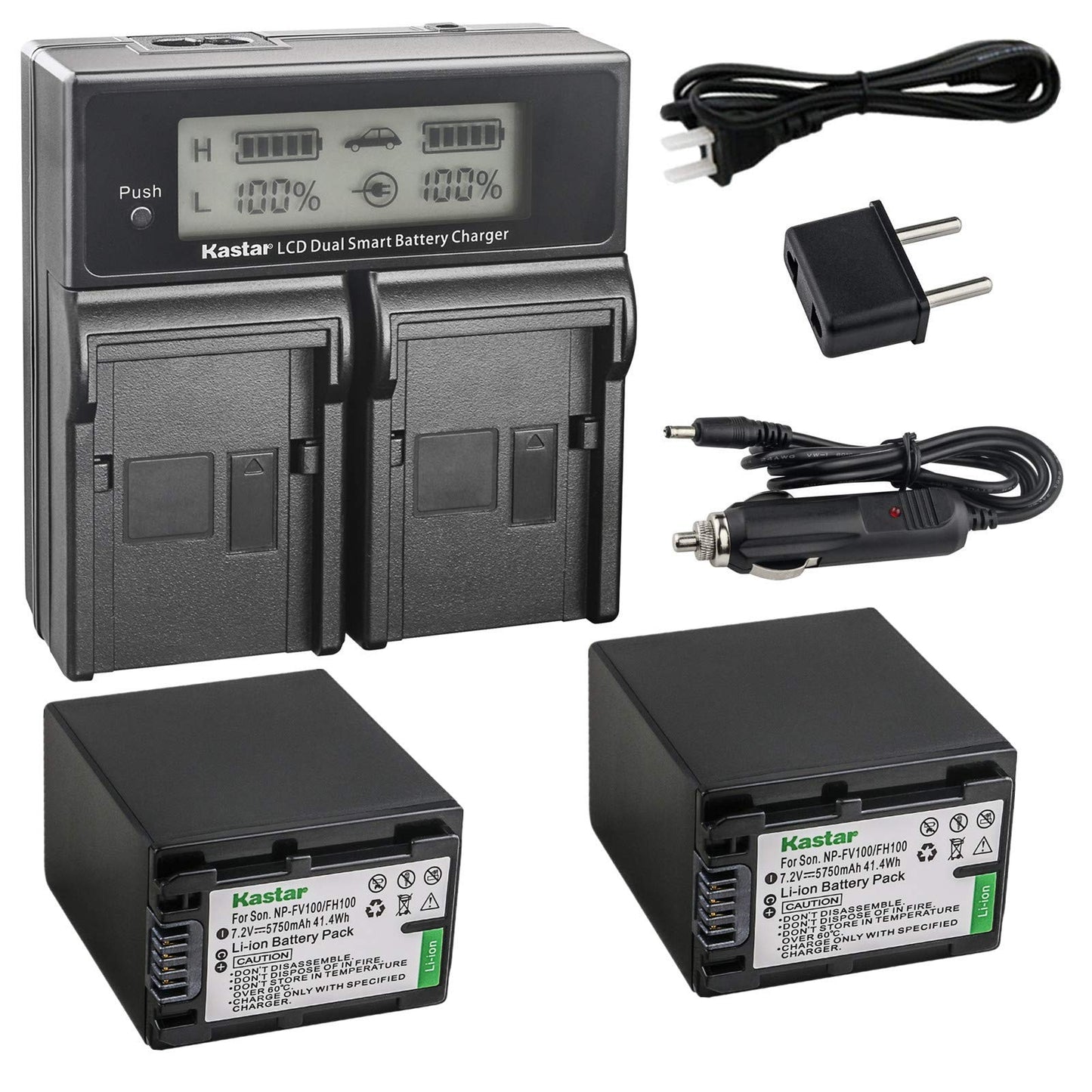Kastar Charger + 2 Battery Replacement for Sony NP-FH100 DCR-DVD92 DVD405 DVD408 DVD610 DVD620E DVD650E HC48 HC96 SR45 SR47 SR65 SR67 SR85 SX40