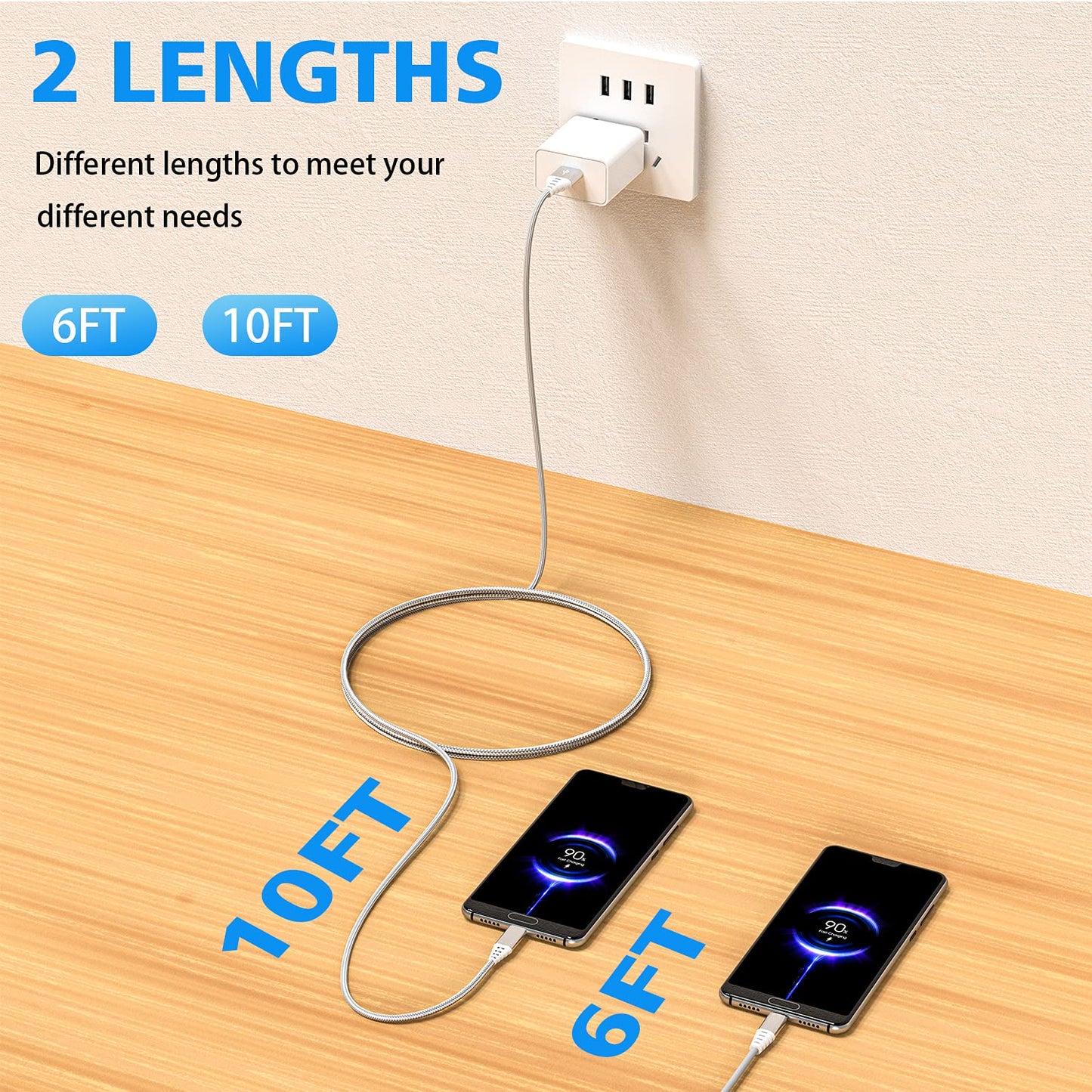 USB C Charger Cable 10FT+6FT,Long Fast Charging Cord for Samsung Phone S20 FE 5G/S22 Plus Ultra A12 A13 A14 A54 A03S,Galaxy Tab A 10.1 2019/8.0