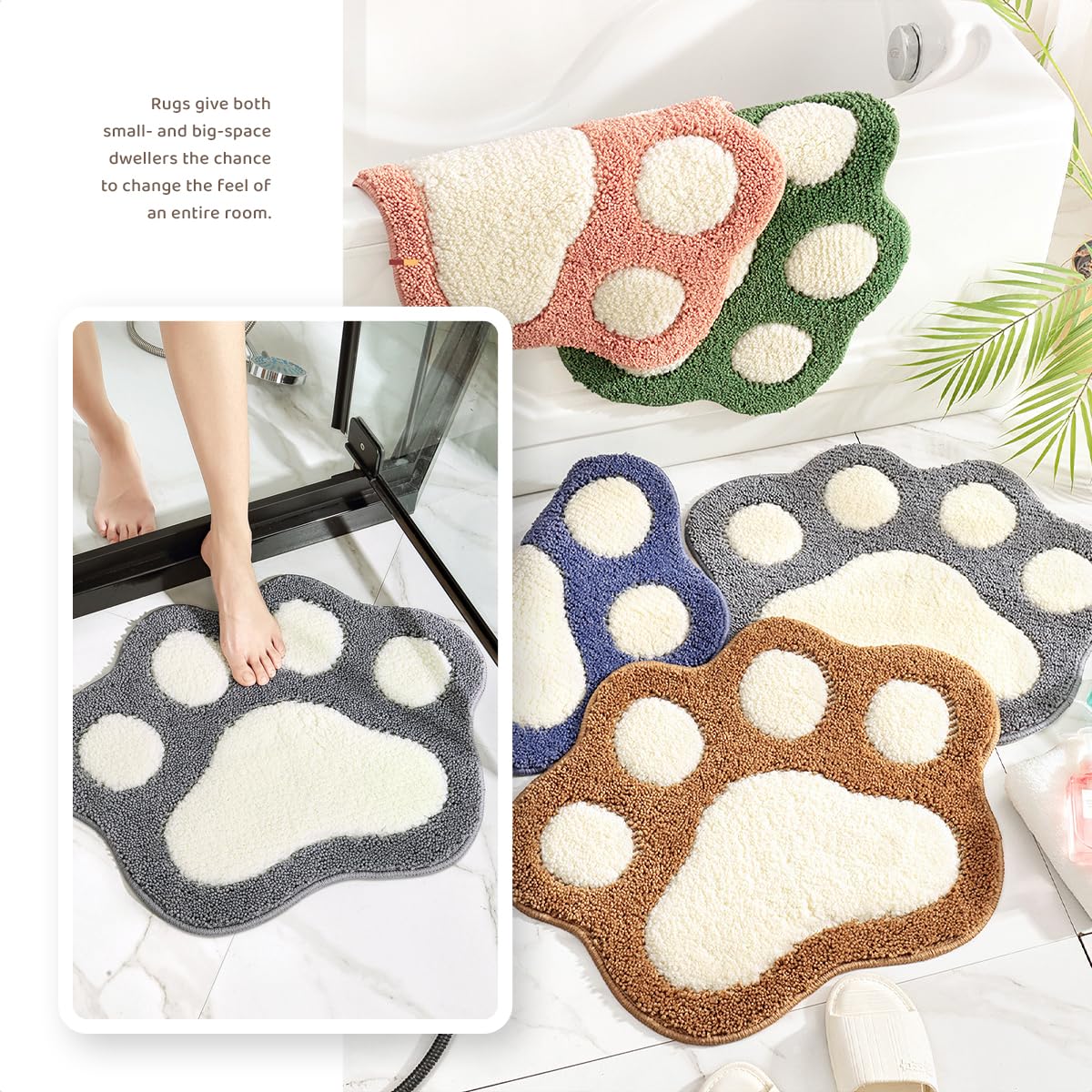 Molesun Paw Shaped Bath Mat, Cute Bathroom Rug Non-Slip, Soft Microfiber Water Absorbent Thick Shower Rug, Machine Washable Bath Rug for Bathroom…