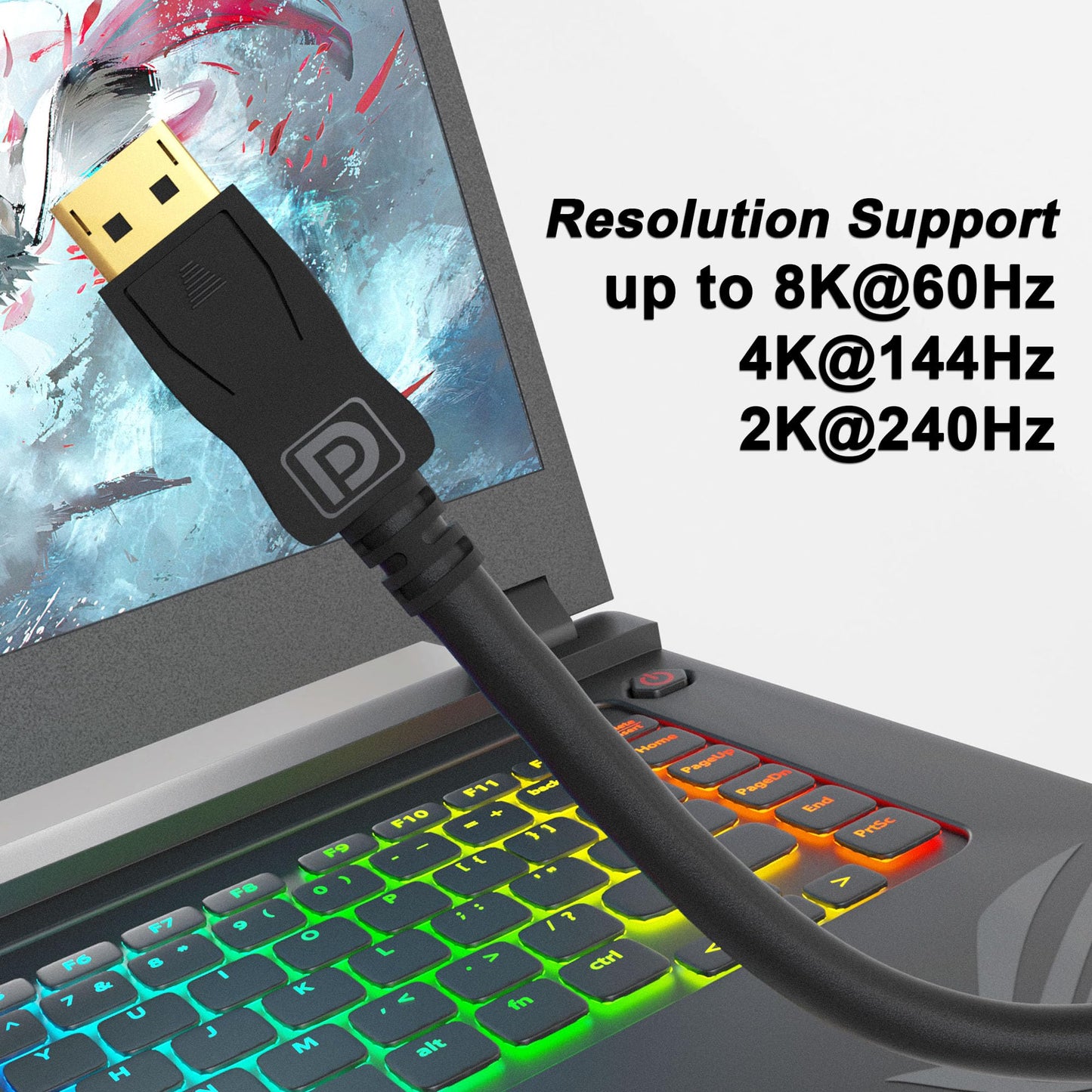 Cablelera VESA Certified 8K DisplayPort Cable, 8K 60Hz, HDR, 3D, 32.4Gbps, DSC1.2, HBR3, Performance Tested, NVIDIA, AMD, Gaming Display, Black, 6ft