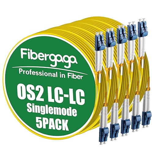 Fibergaga 5Pack-1M(3ft) OS2 LC to LC Fiber Patch Cable, Single Mode SM Duplex Fiber Optic Cable, OS1/OS2 Singlemode SMF Compatible, 9/125µm, 2.0mm…