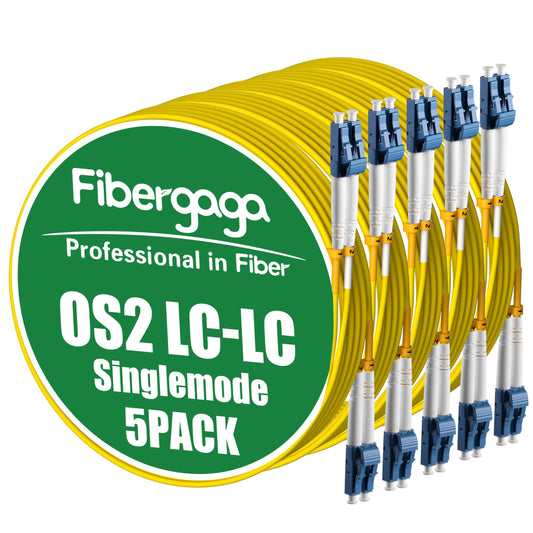 Fibergaga 5Pack-1M(3ft) OS2 LC to LC Fiber Patch Cable, Single Mode SM Duplex Fiber Optic Cable, OS1/OS2 Singlemode SMF Compatible, 9/125µm, 2.0mm…