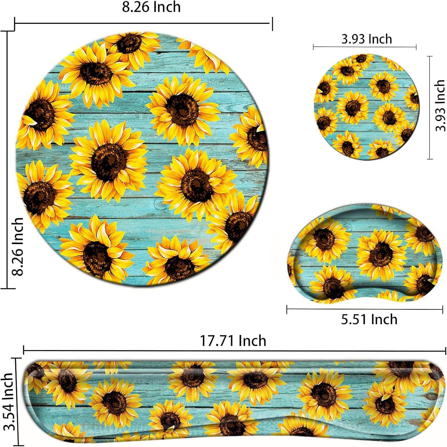 Sunflower Mouse Pad and Keyboard Wrist Rest Ergonomic Wrist pad for Keyboard and Mouse Mat Set 4 in 1 Mousepad with Wrist Support Memory Foam Computer
