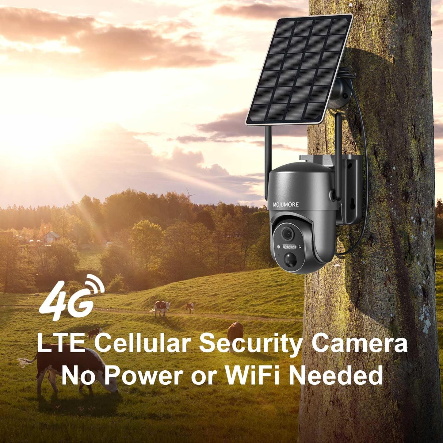 MOJUMORE 4G LTE Cellular Security Camera, No WiFi Security Camera Outdoor, Solar Security Cameras Wireless Outdoor, 2K Color Night Vision, Motion